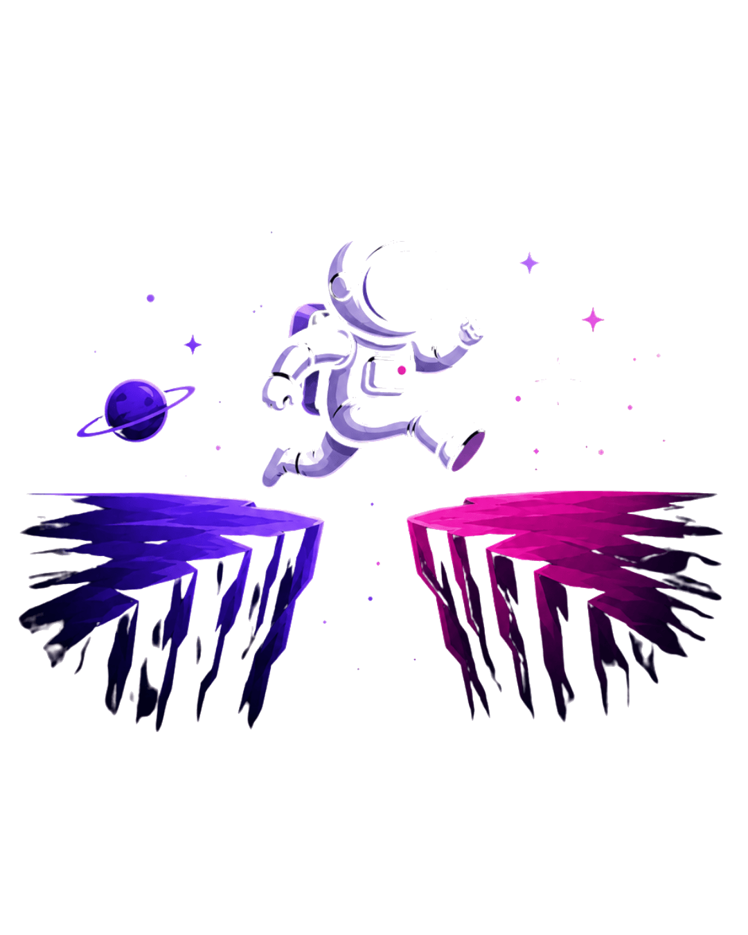 Astronaut jumping across the Chasm with a glowing star companion